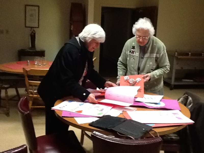 Sister Alice Marie Lyon and Sister Florita Rodman, enjoying Valentines from Sacred Heart School students