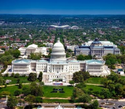 Aerial shot of the Capitol.